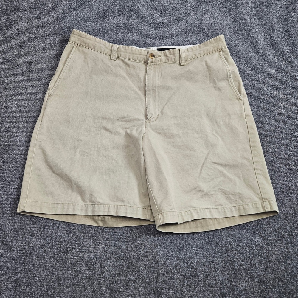 Eddie Bauer Chino Shorts‎ Mens 36 Tan Khaki Flat Front Casual Classic Beige